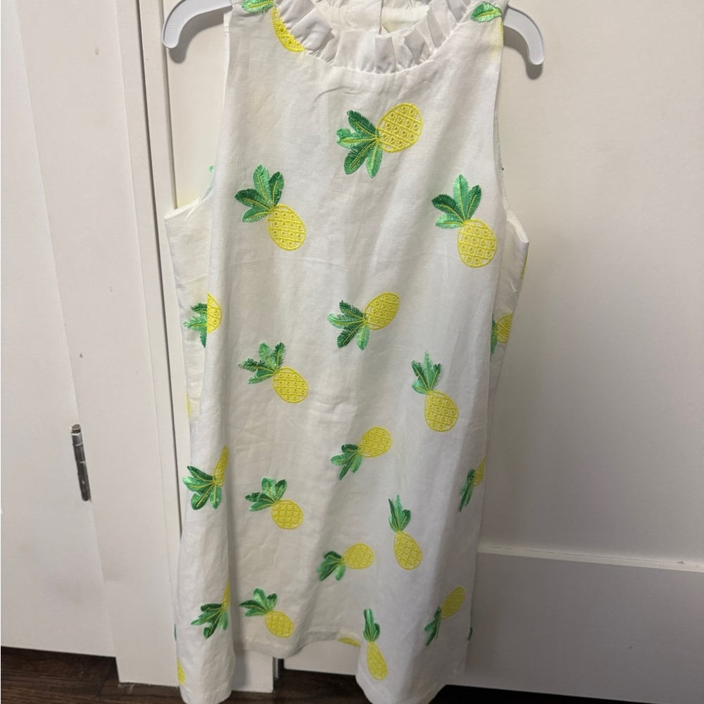 Janie and Jack White Dress with Pineapple Accents
